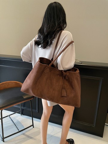 仿麂皮絨包／秋冬慵懶風大容量磨砂托特肩背包－【356247】