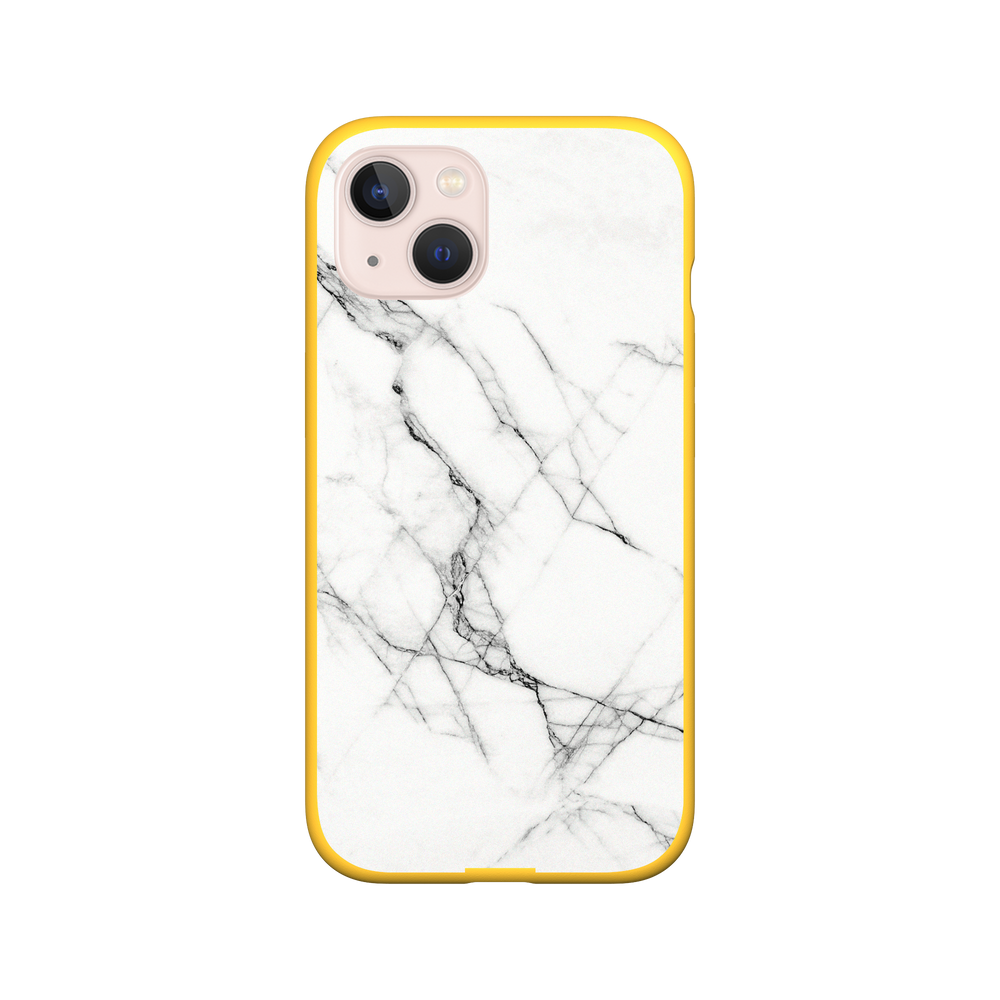 iPhone 13 犀牛盾Mod NX (MagSafe 兼容)獨家設計款邊框背蓋兩用手機殼 - 白色大理石-Roma (黃)