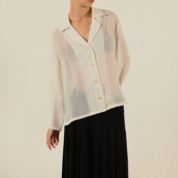 【NaSuBi Vintage】俐落領型紗質古著襯衫