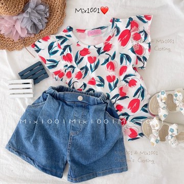 ✨mix1001含苞待放小紅花上衣✨兒童水彩花朵上衣 5-17