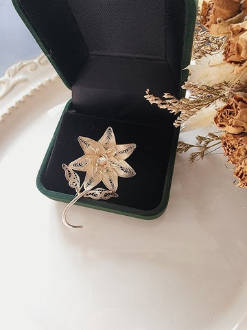 美國西洋古董飾品 / 義大利手工925純銀掐絲百合纍絲胸針/別針