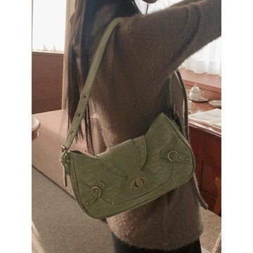 Codibook｜韓國 wonderwonder 復古磨砂素面綠色水桶包［預購］肩背包 crossbody-bag 女裝