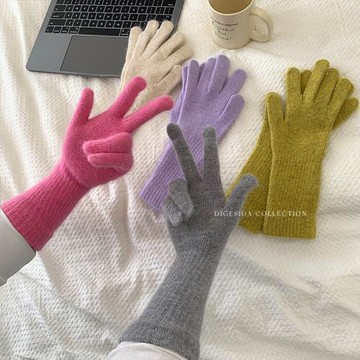 韓版ins風兔毛絨可愛保暖針織毛線手套長款少女粉色加厚柔軟防寒