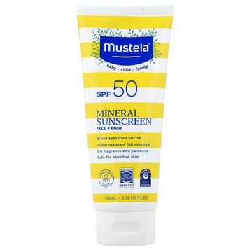 Mustela, 礦物質抗曬霜，面部+身體，SPF 50，3.38 液量盎司（100 毫升）