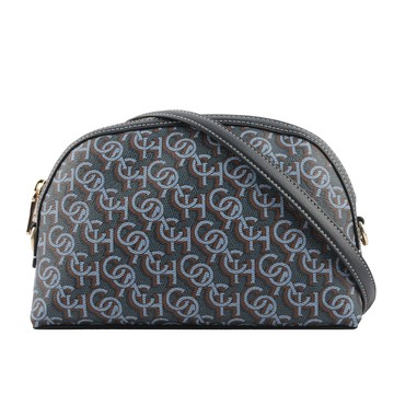 COACH Madi Monogram 塗層帆布拼皮革拉鍊貝殼包/海軍藍