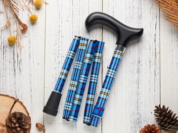 長輩生日禮物/ 禮盒包裝/繽紛生活折疊手杖 - 蔚藍格紋