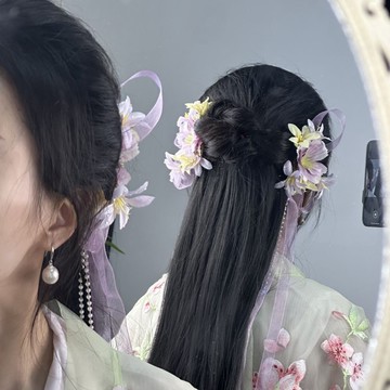 🔥品質保障🔥格桑花珍珠飄帶髮夾款僊氣古風古裝流蘇漢服髮夾頭飾髮飾