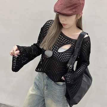 挖洞針織上衣-黑【KT224650】