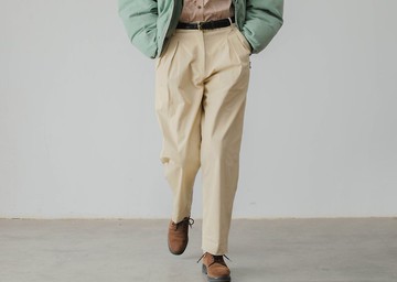 法式復古 紳士少女卡其色寬鬆棉質九分褲休閒褲