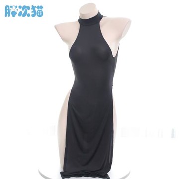 超顯身材~冰絲高叉旗袍睡裙 露背高開叉睡衣性感家居服彈性很好