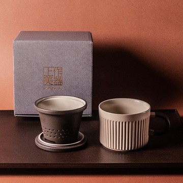 遠紅外線尊爵直紋泡茶杯250ml-馬克杯、內膽、蓋子三件組
