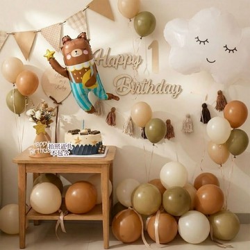 木質生日佈置（可愛熊）生日套組 拍照道具 生日佈置 生日氣球 佈置生日 週歲佈置 氣球 收涎佈置 生日 收涎 滿月