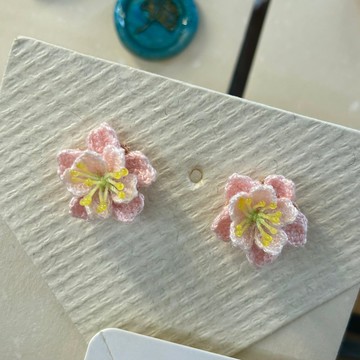 鉤針編織八重櫻純銀耳針/耳環