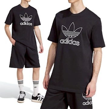Adidas OUTL TREF Tee 男款 黑色 三葉草 愛迪達 純棉 運動 休閒 短袖 JP1088