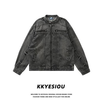 KKyesiou美式復古潮牌水洗牛仔夾克男女vintage寬松百搭情侶外套