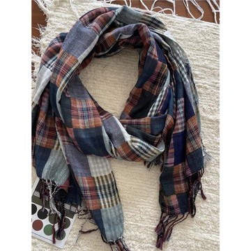 圍巾女冬季復古風拼接保暖春秋波西米亞披肩格子百搭薄款圍脖兩用