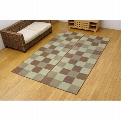 【I】【代引不可】イケヒコ い草ラグ カーペット Fブロック2 ブラウン 約140×200cm  日本製【北海道・沖縄・離島不可】