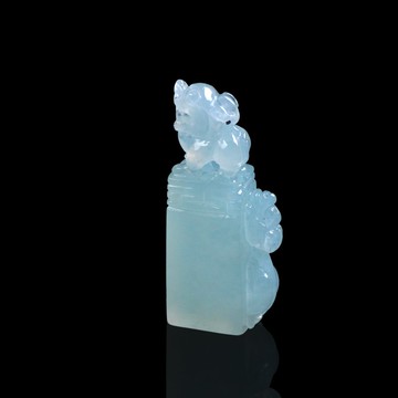 【招財神獸】冰種晴水翡翠貔貅印章 | 天然緬甸玉翡翠A貨 | 送禮