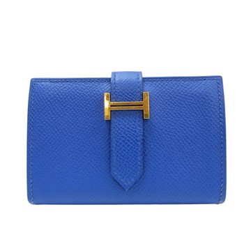 【二手名牌BRAND OFF】HERMES 愛馬仕【再降價】藍色 Epson皮革 Bearn Mini Wallet 零錢卡夾包 Z刻 金扣