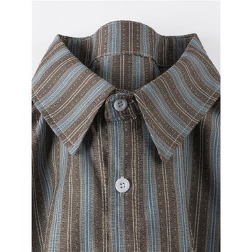 日系少年感！復古條紋短袖襯衫男女夏季寬松百搭襯衣薄款休閑上衣