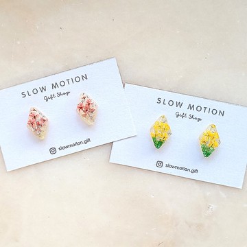 乾燥花菱形小耳環/耳夾 抗過敏醫療鋼