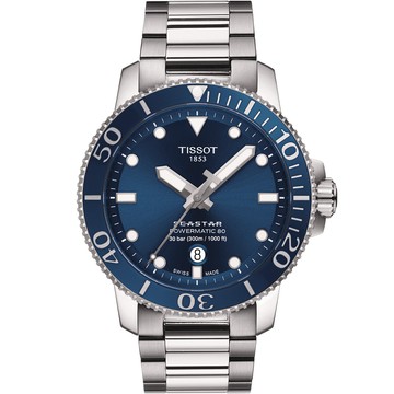 TISSOT 天梭  Seastar 1000 海洋之星300米潛水機械錶-藍/43mm T1204071104103