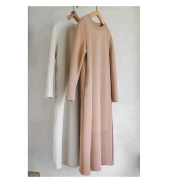 現貨+預購 連身裙長袖洋裝-肌理空氣棉中長款加厚女裙子2色74kc10【獨家進口】【米蘭精品】