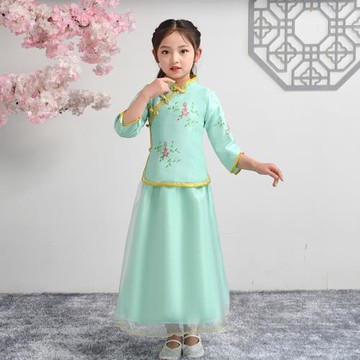 兒童國學漢服演出服夏季中國風朗誦民國女童小學生表演服裝夏