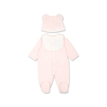 Pink Babygrow Set For Baby Girl With Bear And Fendi Logo