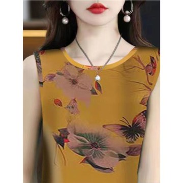 女士背心冰絲圓領打底衫夏季內搭背心時尚寬松百搭防曬面紗面罩