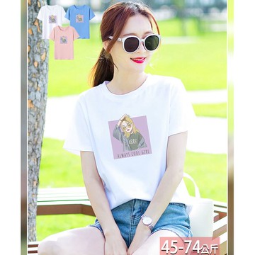 棉上衣率性墨鏡女孩印花(3色) M-2XL【267532W】【現+預】-流行前線-