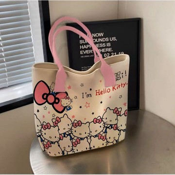 Chic🔥kitty帆布袋 hellokitty卡通帆布包時尚包包女手提袋可愛通勤百搭單肩托特包包 通勤包包 百搭包包