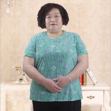 200斤大碼中老年媽媽時尚寬松彈力印花短袖T恤女裝奶奶裝上衣休閑