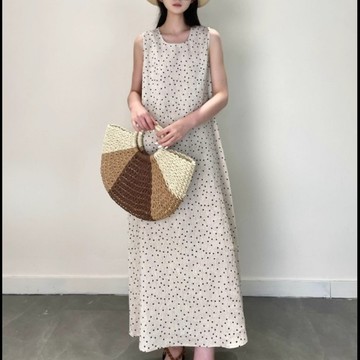 【ACheter】棉麻波點圓領氣質H行背心洋裝# 125684