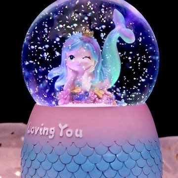【臺灣-出貨】夢幻美人魚水晶球音樂盒少女心海洋公主八音盒創意擺件送女孩禮品HFV25