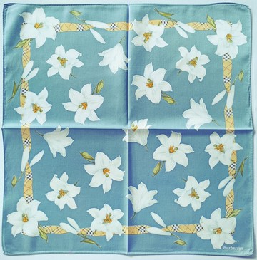 Burberry 古董手帕 百合花 - 格紋緞帶 19.5 x 19.5 英吋