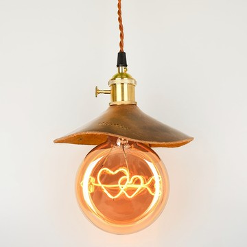 愛迪生編織扭繩金屬掛燈-皮革燈罩配F125穿心扁燈泡(只售香港)