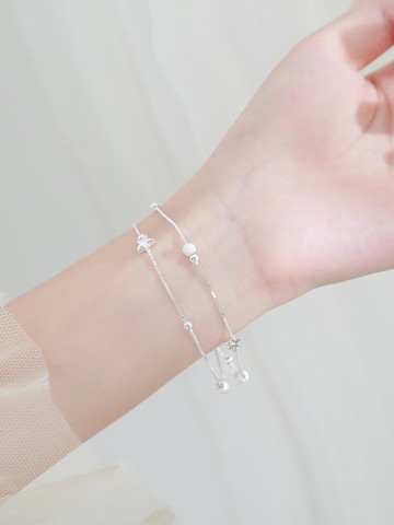 雙層星星手鏈ins小眾設計手鏈女純銀手鏈女韓版簡約個性銀手鏈