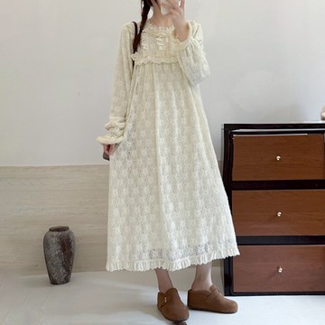 法式內刷毛蕾絲洋裝794006