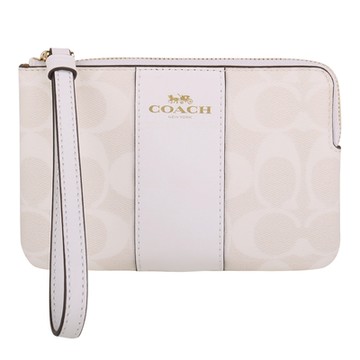 COACH  烙印金馬車 PVC LOGO 單層手拿包(漆白x白槓)