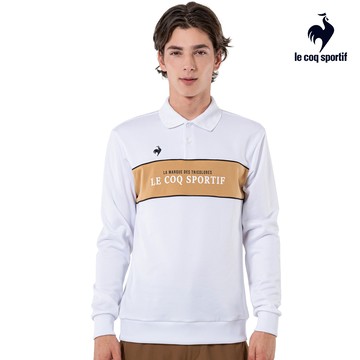 【LE COQ SPORTIF 法國公雞】男款白色休閒經典長袖POLO衫LWU21344