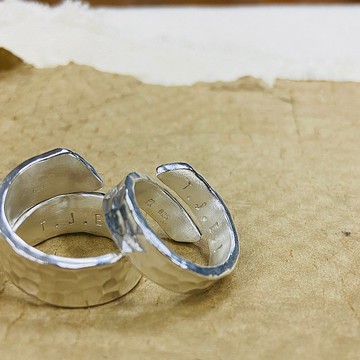 純銀 對戒  ㄧ組2支 水波紋 可客製化姓名 開口戒 S76