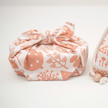 nocogou｜印花手帕 /便當包巾「森」鮭魚粉紅