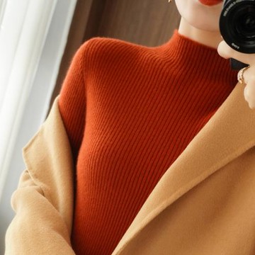 超仙半高領毛衣女秋冬加厚修身打底衫女內搭黑白色中領針織衫上衣