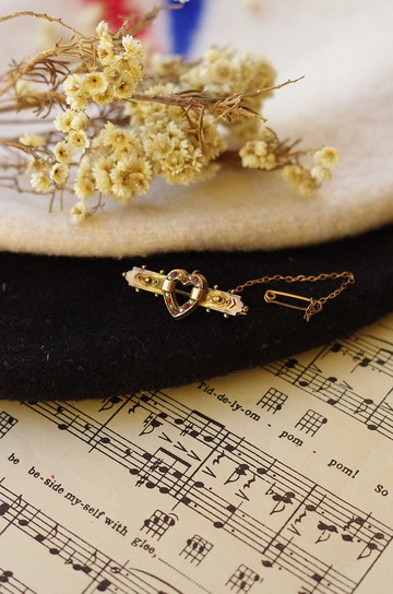 Antique 9K金珍珠 線條 別針 純金 愛德華 維多利亞時期 B992