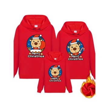 圣誕節親子裝一家三口衛衣秋冬裝加絨加厚母女母子紅色過年家庭裝