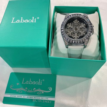 (3色可選)(Little bee小蜜蜂精品)Labaoli 拉寶莉 石英錶 女錶  滿面晶鑽 雪花旋轉錶盤女款皮錶