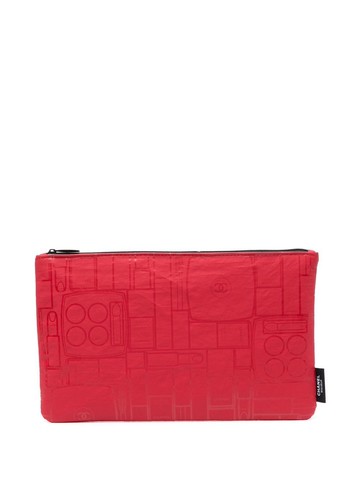 CHANEL Pre-Owned - 2000s perfume bottle print clutch - women - Nylon - One Size - Red