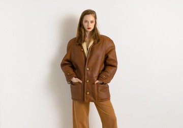 羔羊毛外套 復古棕色 麂皮 羊羔毛 冬季夾克 M 尺寸 7874