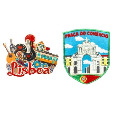 A-ONE 匯旺 葡萄牙 里斯本四寶世界旅行磁鐵 + 葡萄牙 商業廣場刺繡徽章2件組  7.5 x 6cm  里斯本四寶世界旅行 + 葡萄牙商業廣場